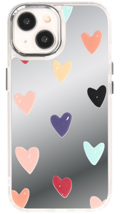 Coque iPhone 14 - Silicone transparent Many Hearts avec effet miroir