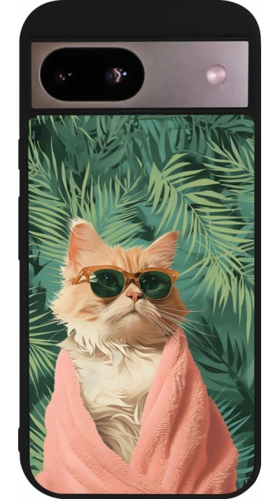 Google Pixel 8a Case Hülle - Silikon schwarz Cat Summer Palms