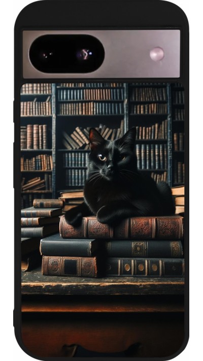 Google Pixel 8a Case Hülle - Silikon schwarz Katze Bücher dunkel