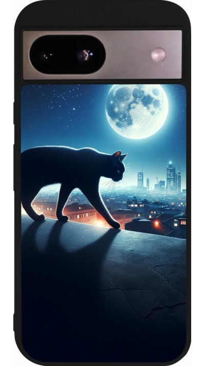 Google Pixel 8a Case Hülle - Silikon schwarz Schwarze Katze unter dem Vollmond