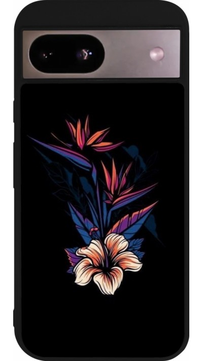 Google Pixel 8a Case Hülle - Silikon schwarz Dark Flowers