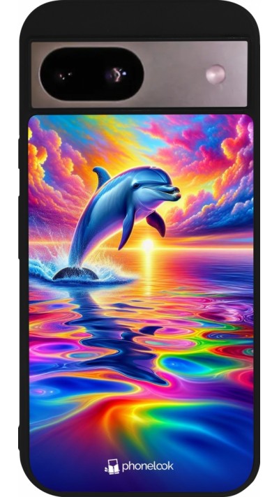 Google Pixel 8a Case Hülle - Silikon schwarz Glücklicher Regenbogen-Delfin