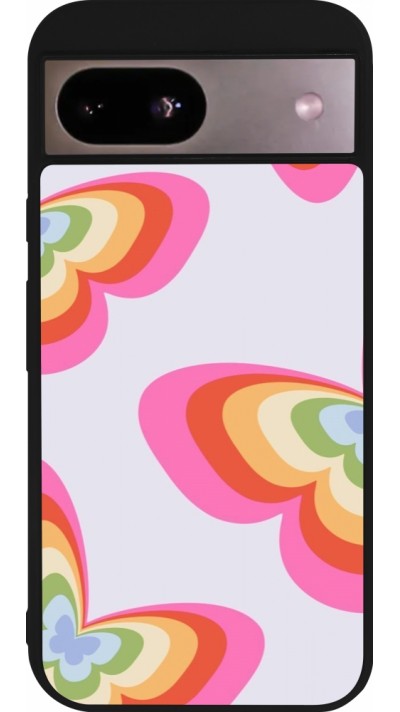 Google Pixel 8a Case Hülle - Silikon schwarz Easter 2024 rainbow butterflies