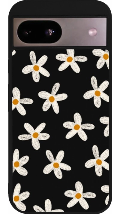 Google Pixel 8a Case Hülle - Silikon schwarz Easter 2024 white on black flower