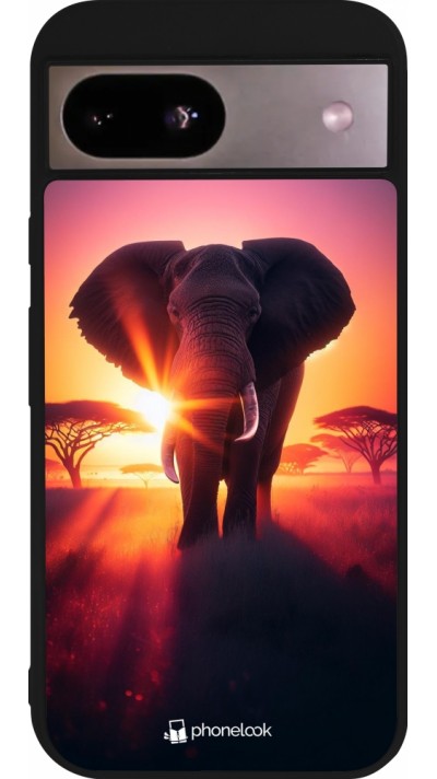 Google Pixel 8a Case Hülle - Silikon schwarz Elefant Sonnenaufgang Schönheit