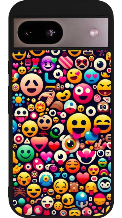 Google Pixel 8a Case Hülle - Silikon schwarz Emoji Mix Farbe