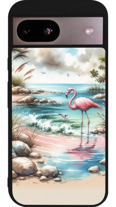 Google Pixel 8a Case Hülle - Silikon schwarz Flamingo Aquarell