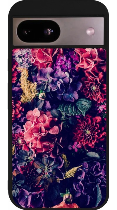 Google Pixel 8a Case Hülle - Silikon schwarz Flowers Dark