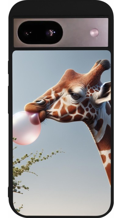 Google Pixel 8a Case Hülle - Silikon schwarz Giraffe mit Blase