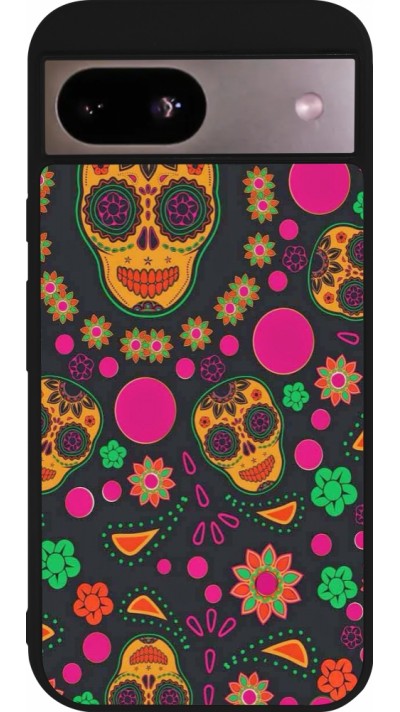 Google Pixel 8a Case Hülle - Silikon schwarz Halloween 22 colorful mexican skulls