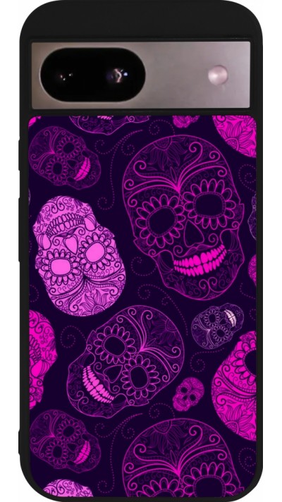 Google Pixel 8a Case Hülle - Silikon schwarz Halloween 2023 pink skulls