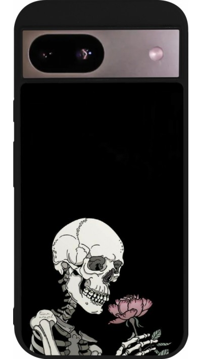 Google Pixel 8a Case Hülle - Silikon schwarz Halloween 2023 rose and skeleton