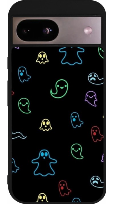 Google Pixel 8a Case Hülle - Silikon schwarz Halloween 2024 colorful ghosts