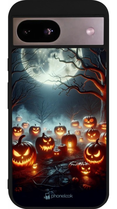 Google Pixel 8a Case Hülle - Silikon schwarz Halloween 2024 Viele Kuerbisse