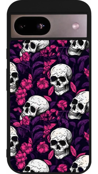 Google Pixel 8a Case Hülle - Silikon schwarz Halloween 2024 romantic skulls