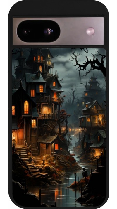 Google Pixel 8a Case Hülle - Silikon schwarz Halloween 2024 scary town