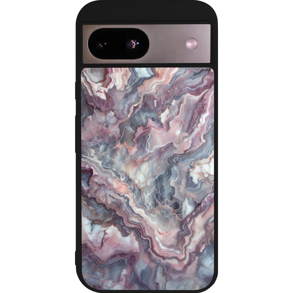 Google Pixel 8a Case Hülle - Silikon schwarz Violetter silberner Marmor