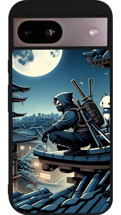 Coque Google Pixel 8a - Silicone rigide noir Ninja sous la lune