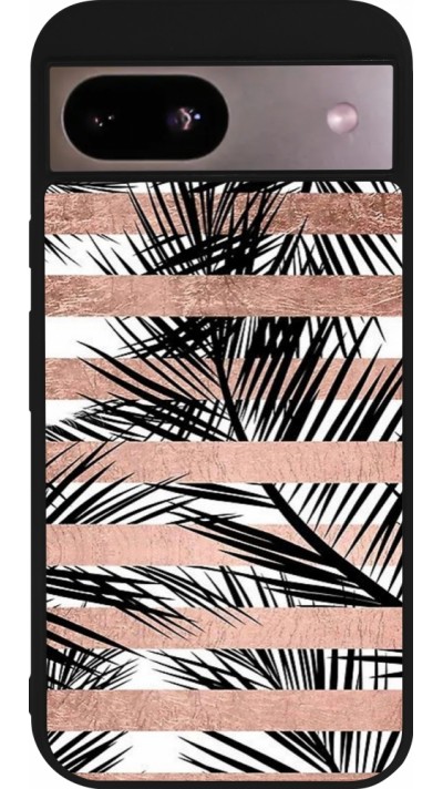 Coque Google Pixel 8a - Silicone rigide noir Palm trees gold stripes