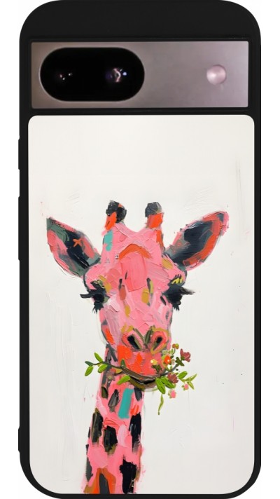 Coque Google Pixel 8a - Silicone rigide noir Pink Girafe Paint