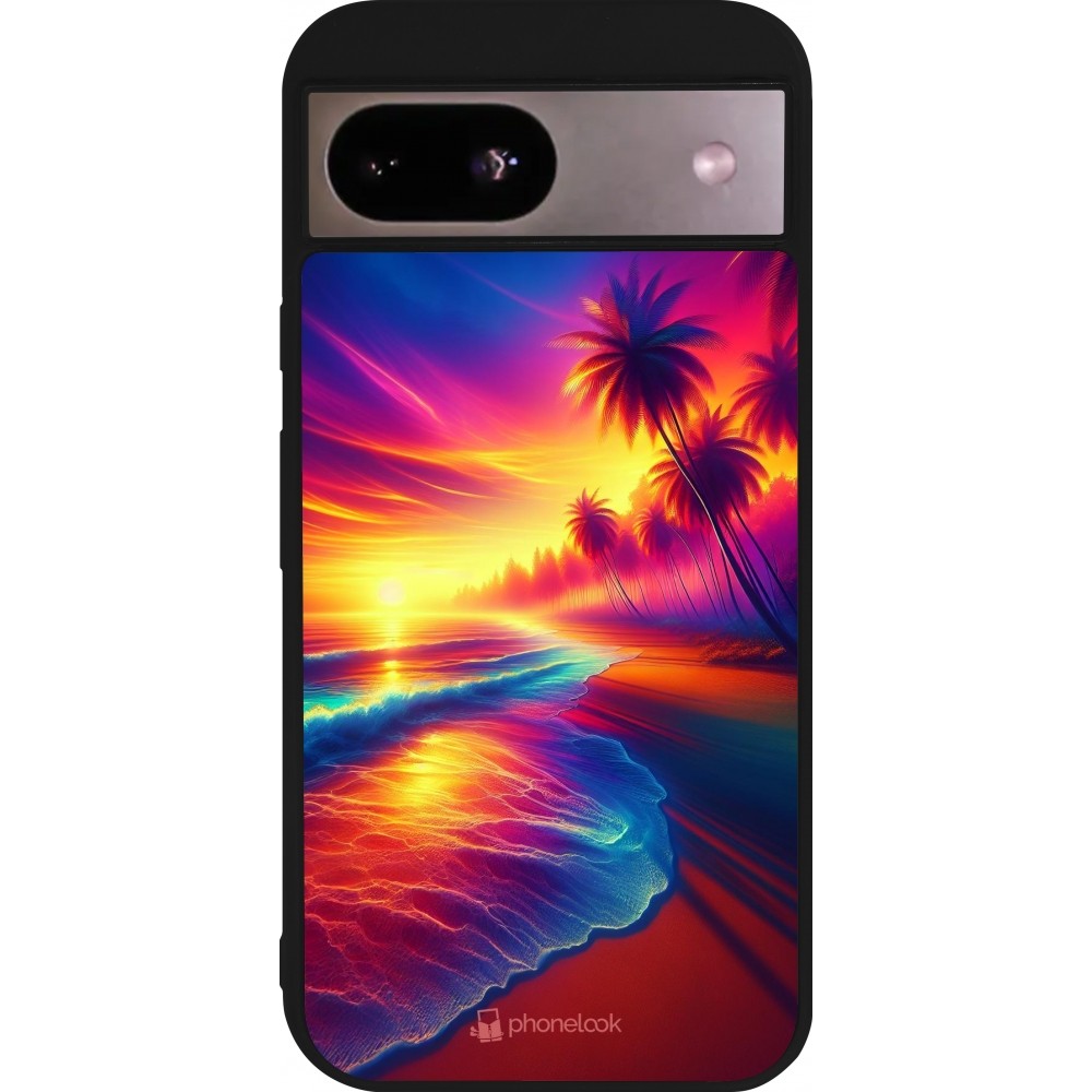 Google Pixel 8a Case Hülle - Silikon schwarz Strand Sonnenuntergang auffällig