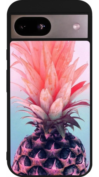 Coque Google Pixel 8a - Silicone rigide noir Purple Pink Pineapple