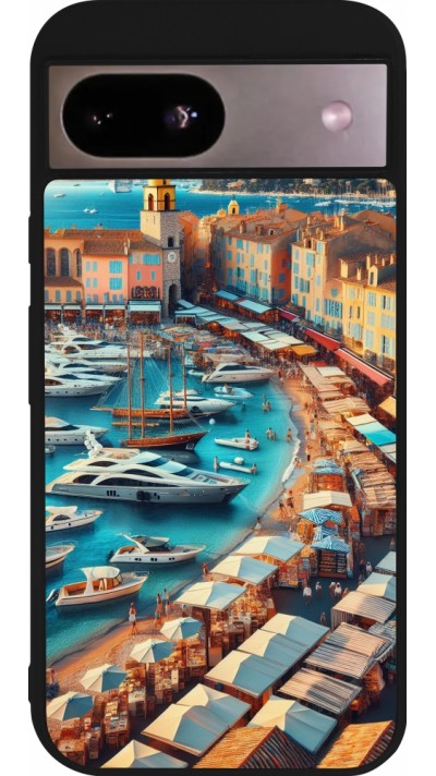 Coque Google Pixel 8a - Silicone rigide noir Saint-Tropez Beach