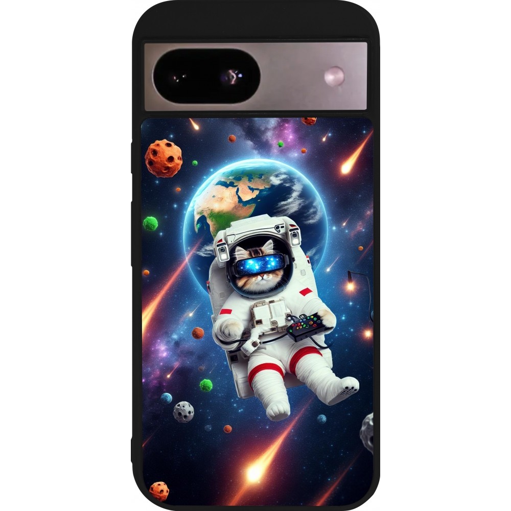 Google Pixel 8a Case Hülle - Silikon schwarz VR SpaceCat Odyssee