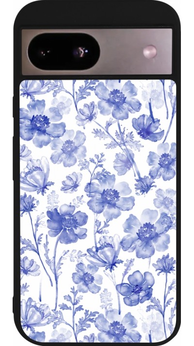 Google Pixel 8a Case Hülle - Silikon schwarz Spring 23 watercolor blue flowers