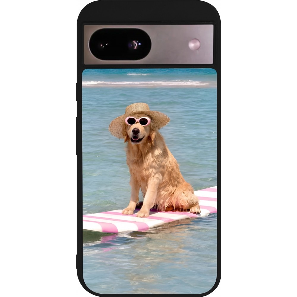 Google Pixel 8a Case Hülle - Silikon schwarz Summer Dog on Paddle