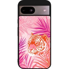 Google Pixel 8a Case Hülle - Silikon schwarz Tiger Palmen rosa