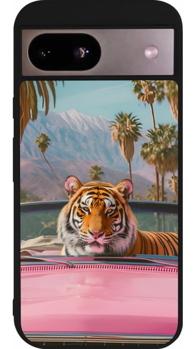 Google Pixel 8a Case Hülle - Silikon schwarz Tiger Auto rosa