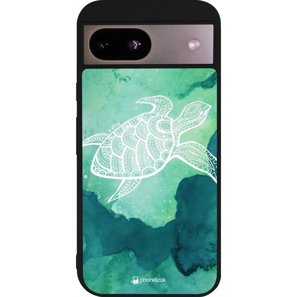 Google Pixel 8a Case Hülle - Silikon schwarz Turtle Aztec Watercolor