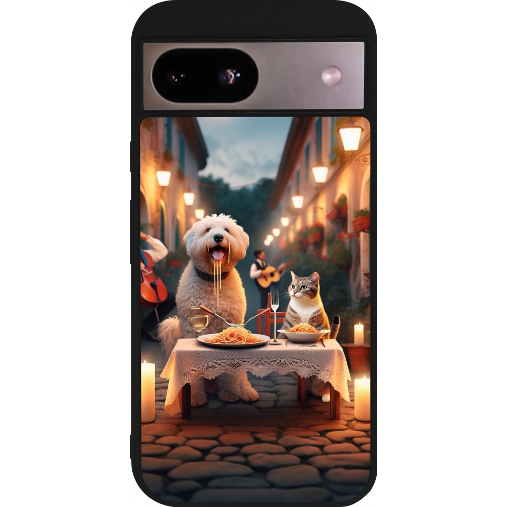 Google Pixel 8a Case Hülle - Silikon schwarz Valentin 2024 Hund & Katze Kerzenlicht