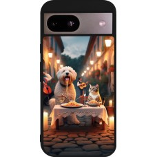 Google Pixel 8a Case Hülle - Silikon schwarz Valentin 2024 Hund & Katze Kerzenlicht