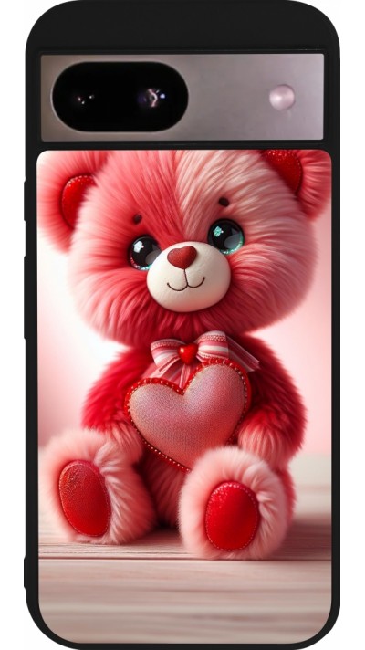 Google Pixel 8a Case Hülle - Silikon schwarz Valentin 2024 Rosaroter Teddybär