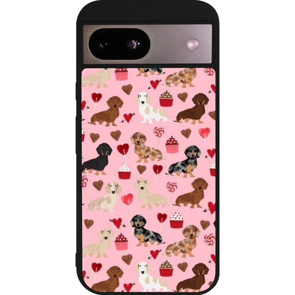 Google Pixel 8a Case Hülle - Silikon schwarz Valentine 2024 puppy love