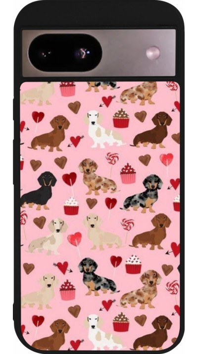 Google Pixel 8a Case Hülle - Silikon schwarz Valentine 2024 puppy love