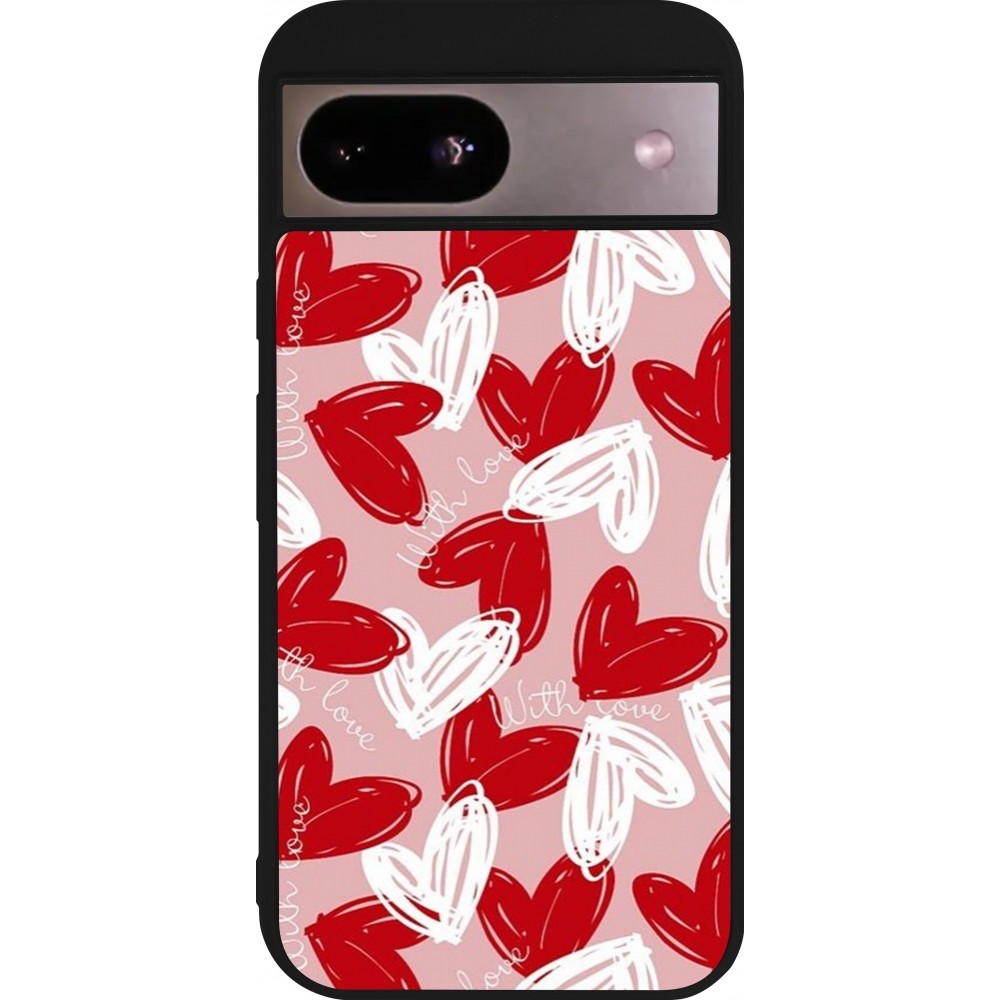 Google Pixel 8a Case Hülle - Silikon schwarz Valentine 2024 with love heart