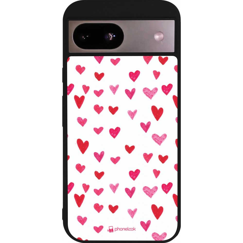 Google Pixel 8a Case Hülle - Silikon schwarz Valentine 2022 Many pink hearts