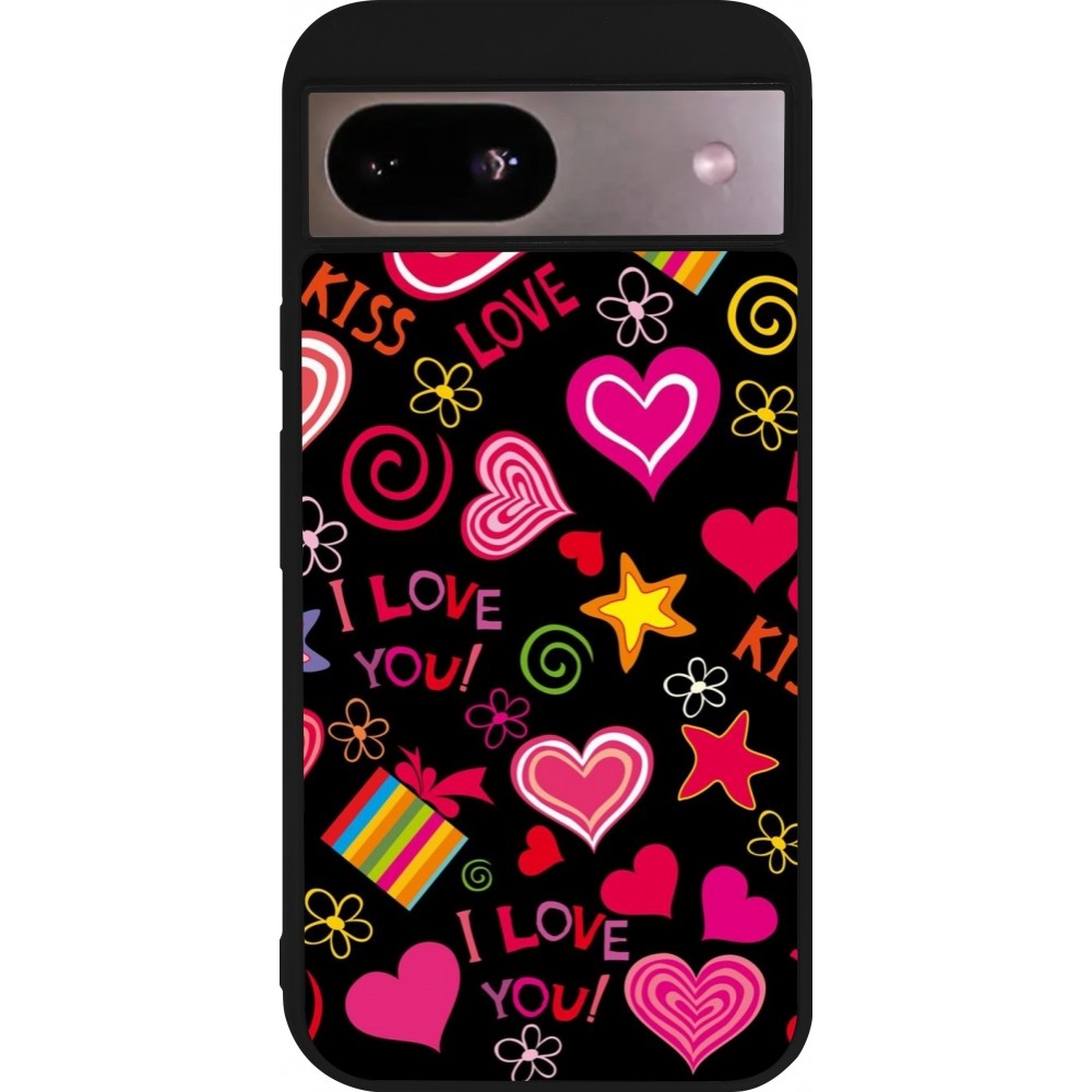 Google Pixel 8a Case Hülle - Silikon schwarz Valentine 2023 love symbols