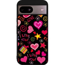 Google Pixel 8a Case Hülle - Silikon schwarz Valentine 2023 love symbols