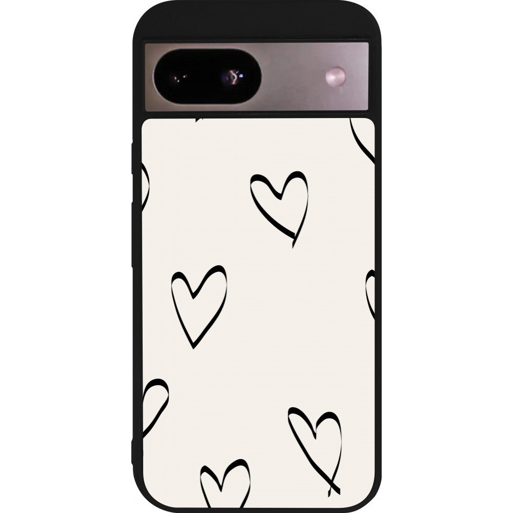 Google Pixel 8a Case Hülle - Silikon schwarz Valentine 2023 minimalist hearts