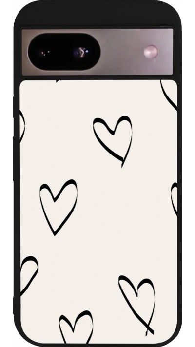 Google Pixel 8a Case Hülle - Silikon schwarz Valentine 2023 minimalist hearts