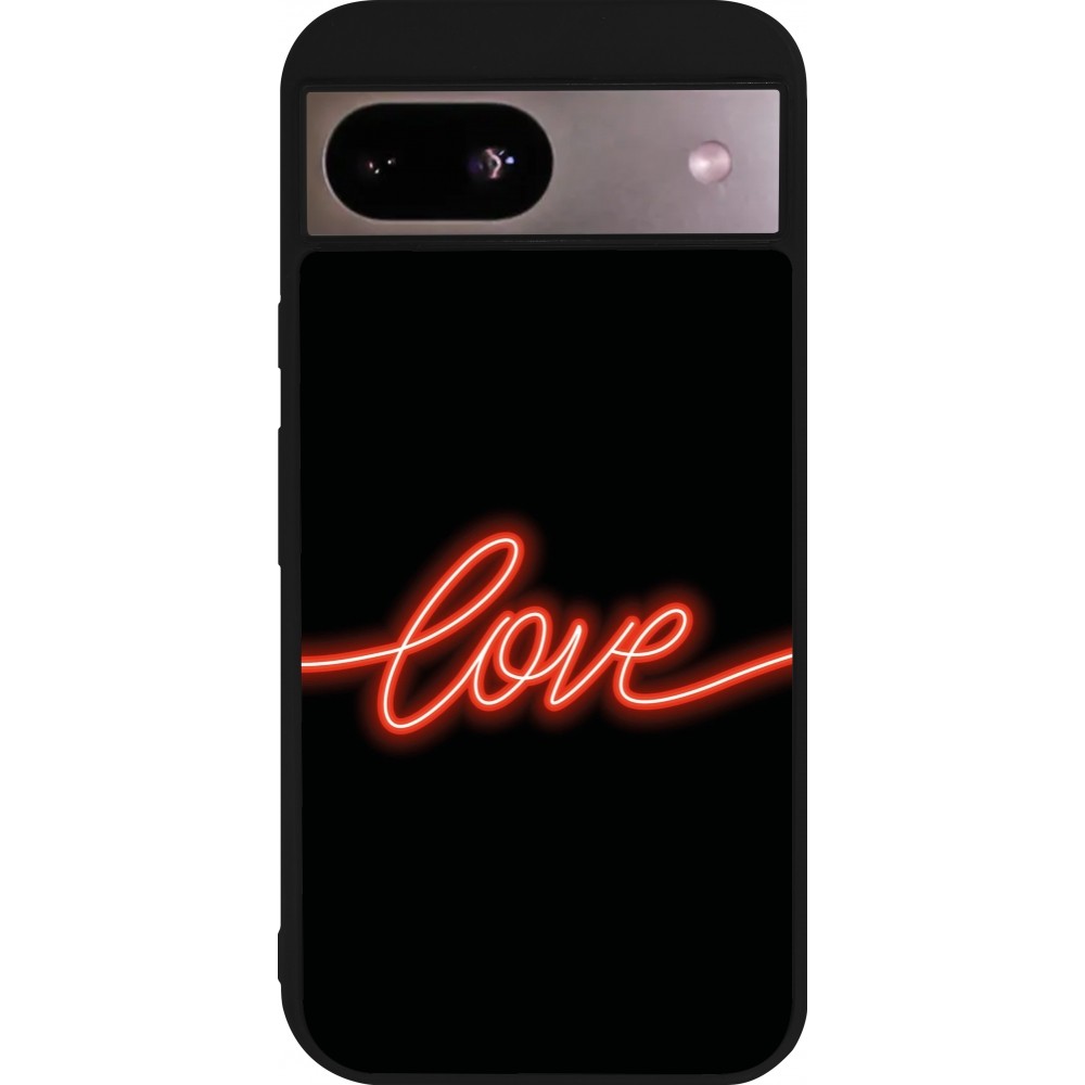 Google Pixel 8a Case Hülle - Silikon schwarz Valentine 2023 neon love