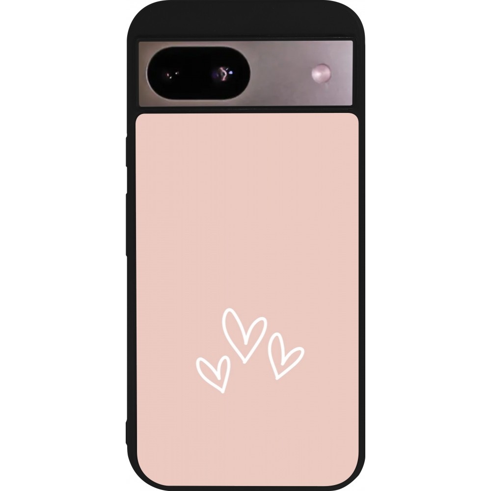 Google Pixel 8a Case Hülle - Silikon schwarz Valentine 2023 three minimalist hearts