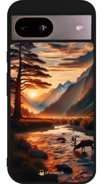 Google Pixel 8a Case Hülle - Silikon schwarz Tal Sonnenuntergang Hirsch Baum