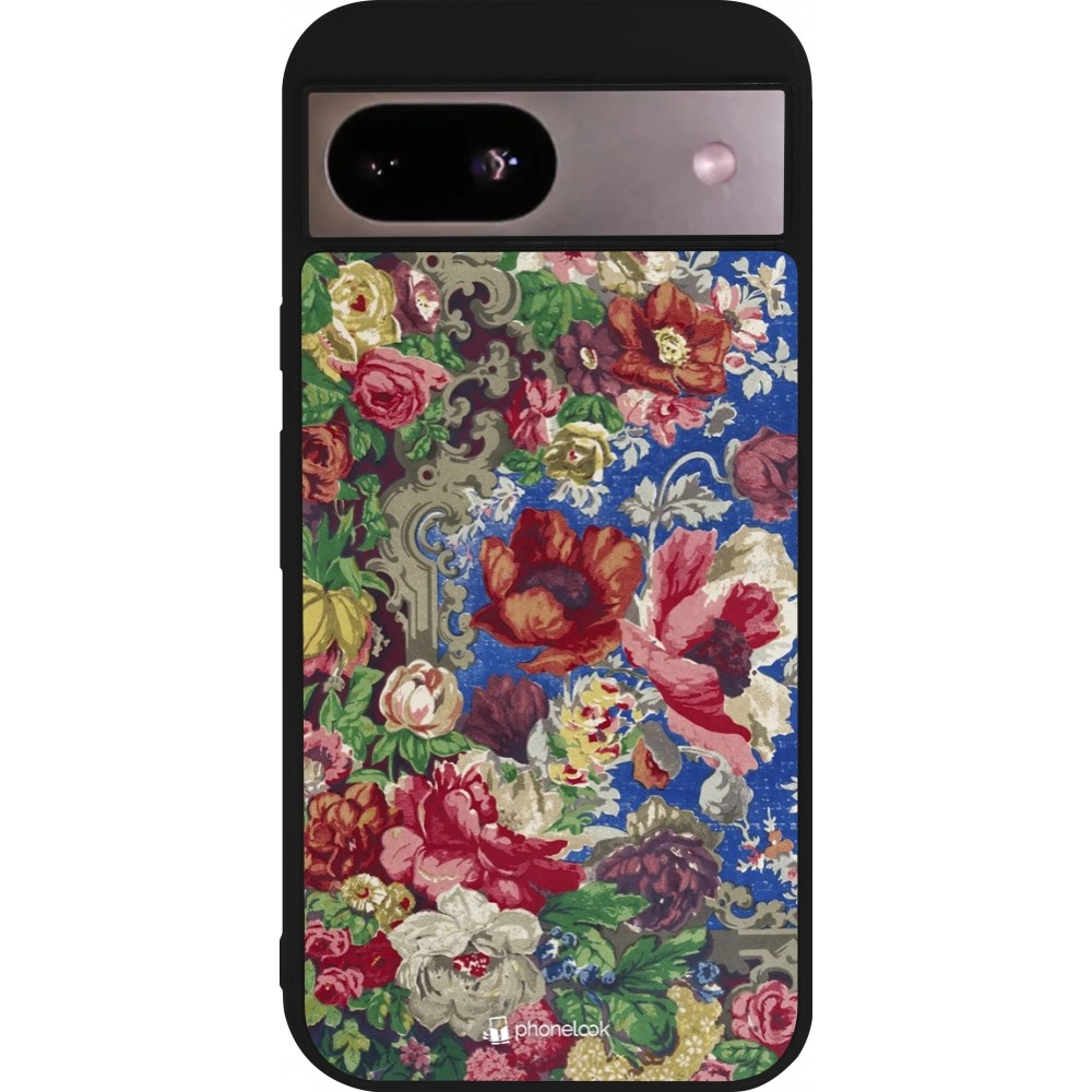 Google Pixel 8a Case Hülle - Silikon schwarz Vintage Art Flowers