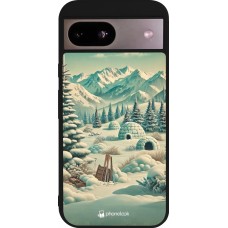 Google Pixel 8a Case Hülle - Silikon schwarz Vintage Schneebedeckter Berg Iglu