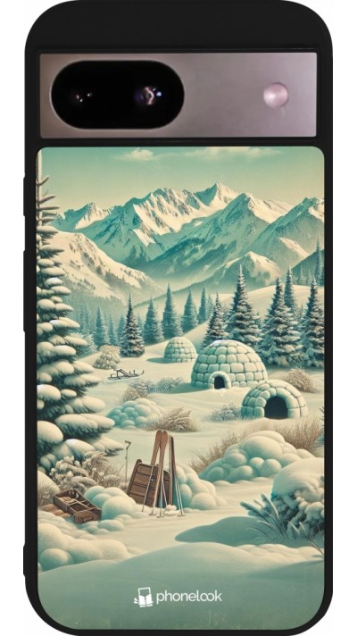 Google Pixel 8a Case Hülle - Silikon schwarz Vintage Schneebedeckter Berg Iglu